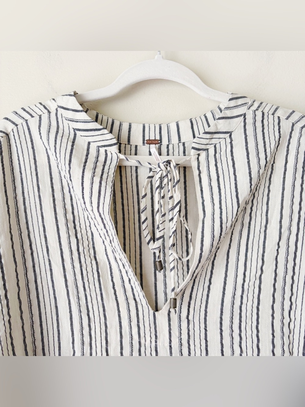 Free People | Rhythm of the Night Tunic Top Bishop Sleeves Cream Gray Medium - Picture 5 of 9